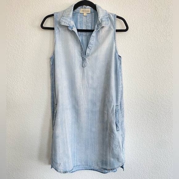 Cloth & Stone Anthropologie Light Denim Chambray Sleeveless V-Neck Dress Small - Picture 1 of 8